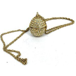 Xanadu Watch Rhinestone Egg Hidden Watch Pendant Necklace Gold 28"
